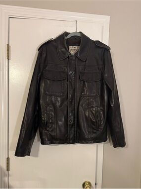 VintageLevi’s Men Dark Chocolate Brown Vegan Leather MilitaryStyle Bomber Jacket